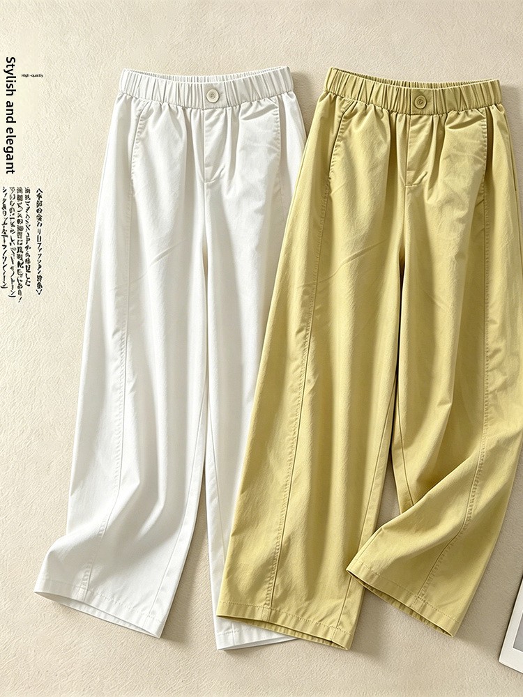 Linen Pant Wide - 韓国スタイルストレートレッグワイドレッグパンツ女性のカジュアルルーズフィット装飾ステッチピュアカラー夏の新しいルーズロングパンツ
