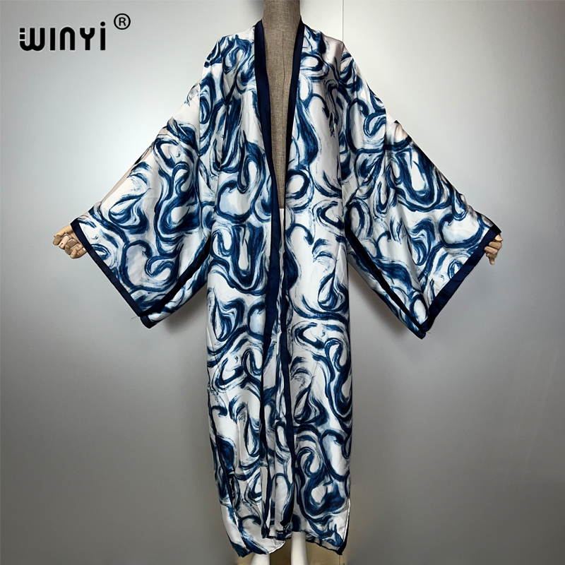 Cover Up Kaftan - WINYI ボヘミアンカーディガンドレスアフリカカフタンビーチ衣装女性夏のシルク感着物ビーチカバーアップアバヤドバイ高級