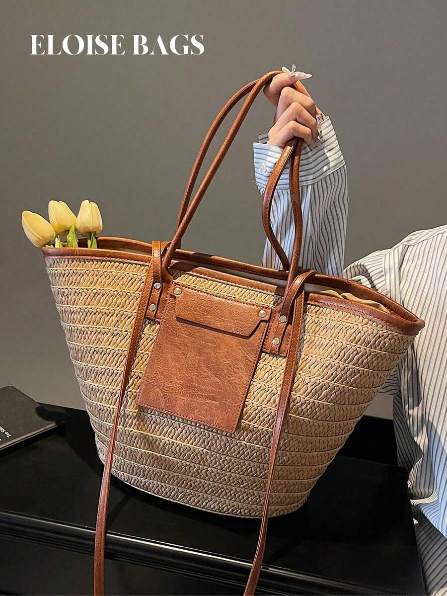 Tote Bag Beach - ファッショナブルな大容量織りトートバッグ、新しいビーチバケーション用ショルダーバッグ、目を引く夏のビーチバッグ