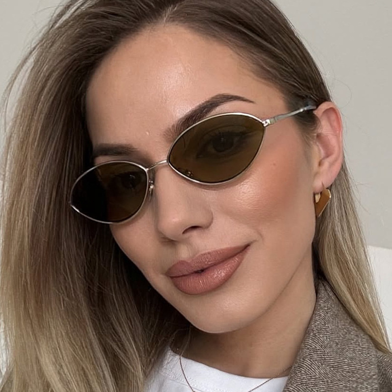 Sunglasses Cat Eye - レトロなキャットアイ女性用サングラス、ブランドデザイン、オーバル型トレンドサングラス、メタルフレームヴィンテージアイウェア、男性用サングラス