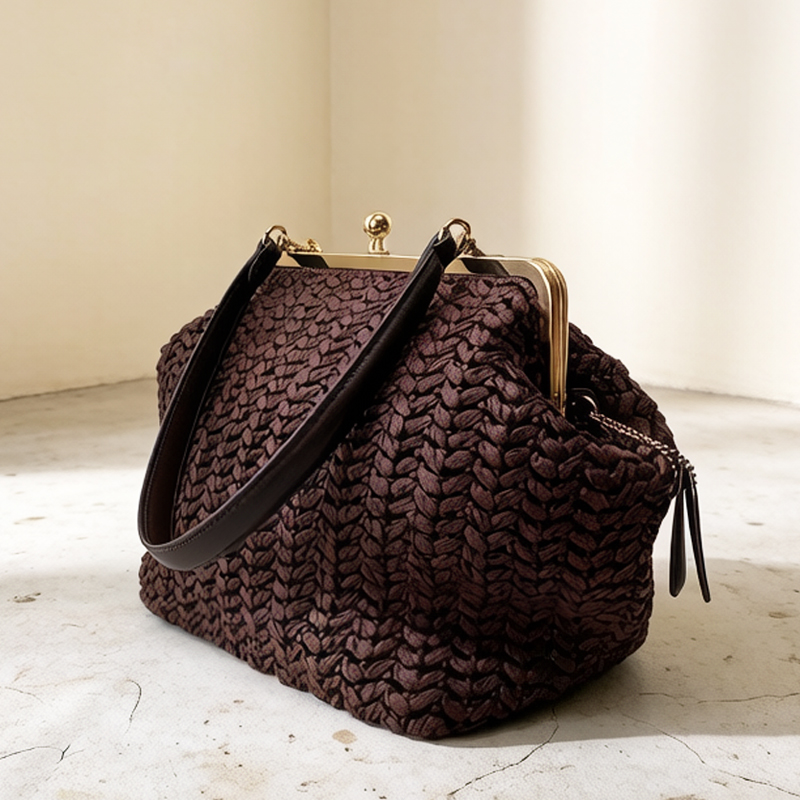 手織りキスロックフレームショルダーラフィアビーチバッグ女性用 - Crochet Bag Raffia のレビューと価格