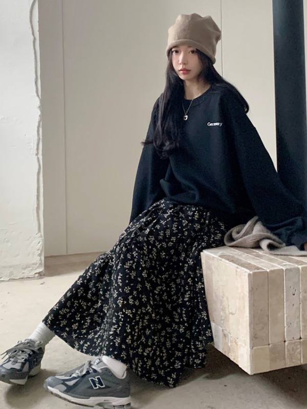 プラスサイズの女性のハイウエスト花柄ルーズフィットミディスカ - Midi Skirt Floral のレビューと価格
