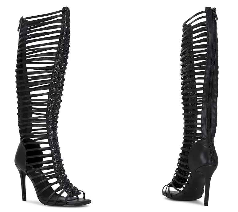 女性黒ケージストラップスティレットヒールアンクルサンダルブー - Sandal Strappy Heeled のレビューと価格
