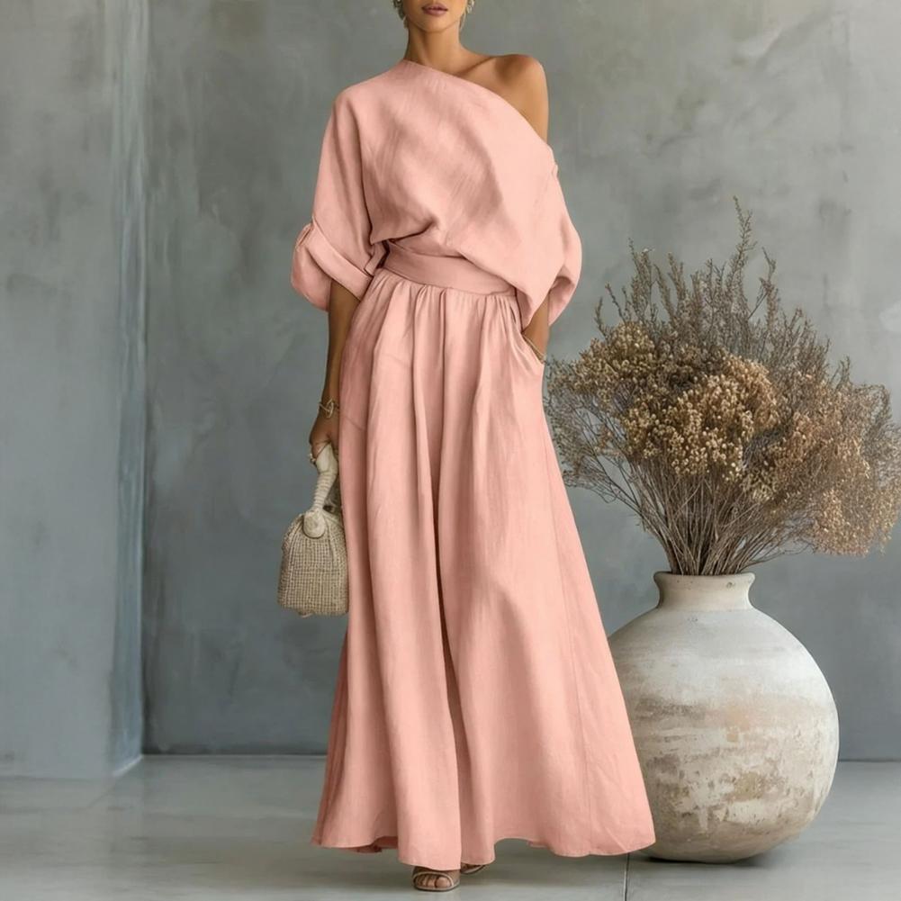 女性用ブラウスパンツセット エレガントな欧米風 ウエストシェ - Blouse Off Shoulder のレビューと価格