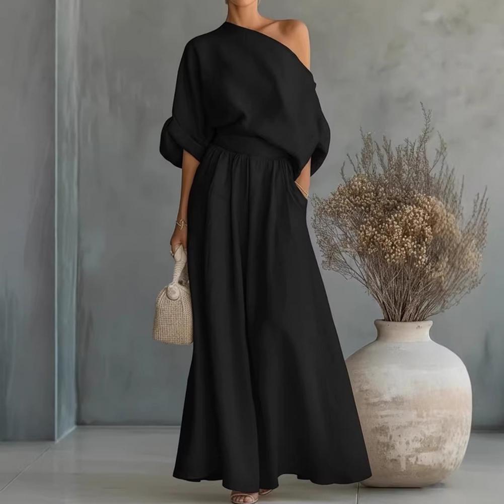 女性用ブラウスパンツセット エレガントな欧米風 ウエストシェ - Blouse Off Shoulder のレビューと価格