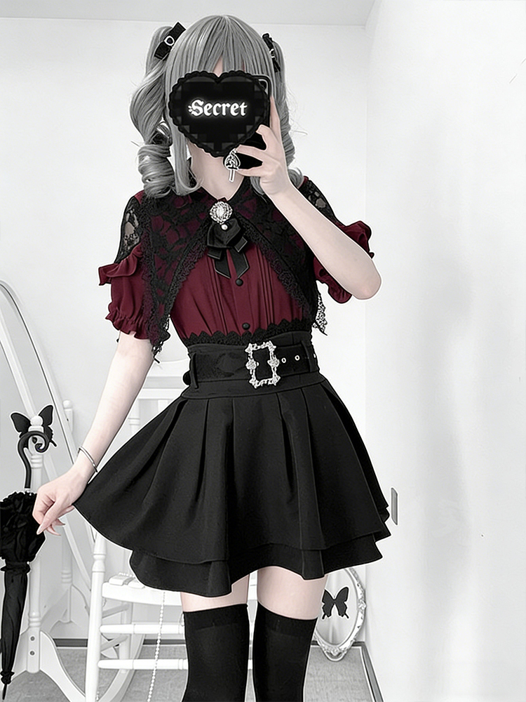 ゴシックスタイルの肩出しシャツとハイウエストミニスカートのツ - Blouse Off Shoulder のレビューと価格