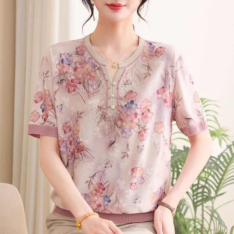 エレガントなママ向け女性用アイスシルクニットトップス、夏用花 - Romper Floral Print のレビューと価格