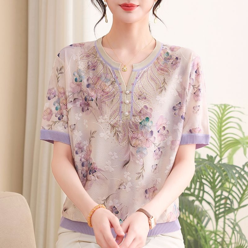 エレガントなママ向け女性用アイスシルクニットトップス、夏用花 - Romper Floral Print のレビューと価格