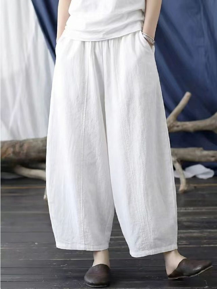レトロな芸術的コットンリネンワイドレッグパンツ、ハイウエスト - Linen Pant Wide のレビューと価格