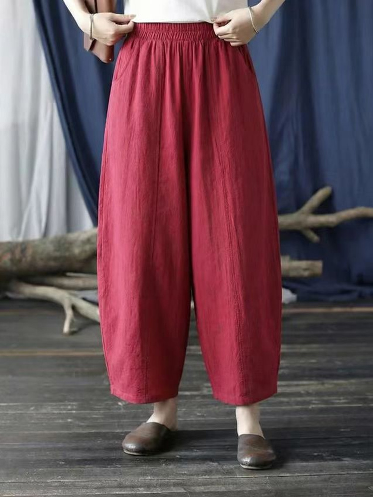 レトロな芸術的コットンリネンワイドレッグパンツ、ハイウエスト - Linen Pant Wide のレビューと価格