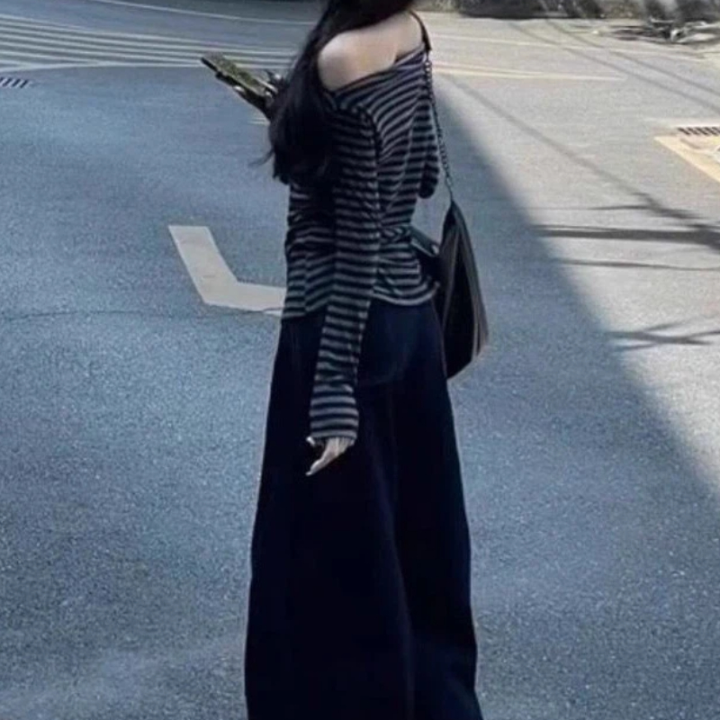 女性用ヴィンテージストライプオフショルダーロングスリーブトッ - Blouse Off Shoulder のレビューと価格