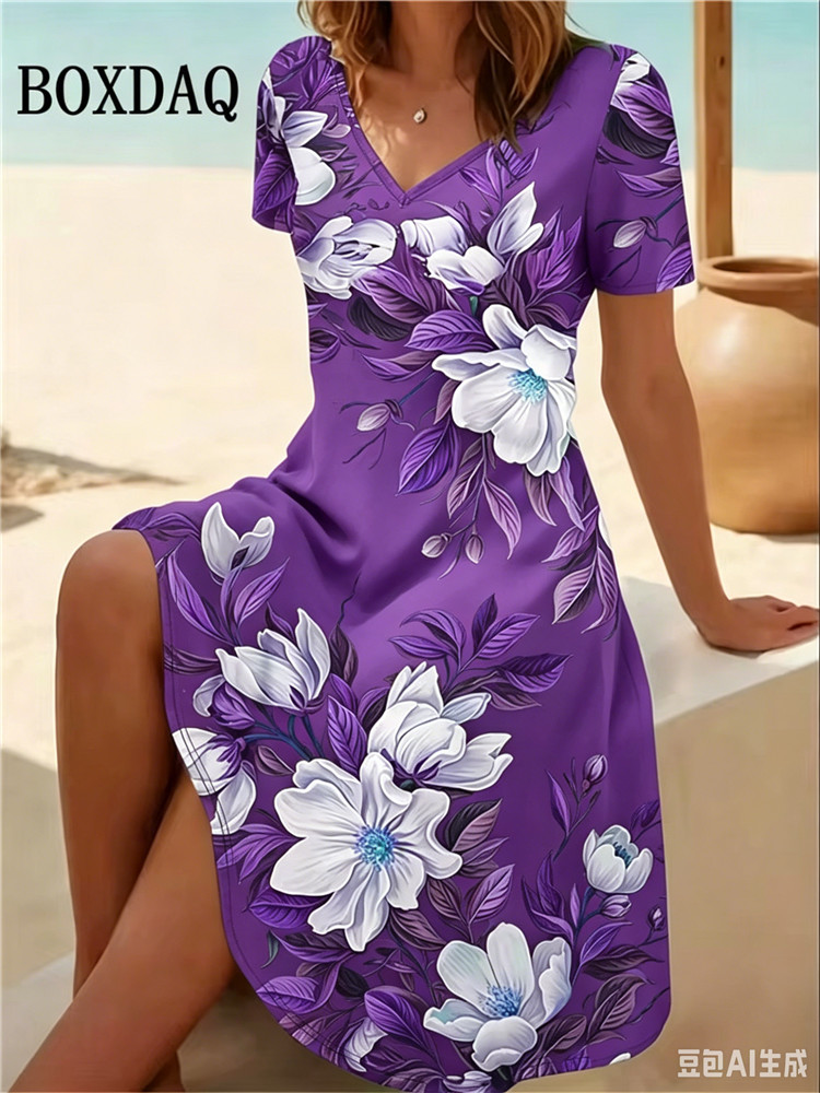 6XL プラスサイズの女性のドレス夏のビーチカジュアル A  - Romper Floral Print のレビューと価格