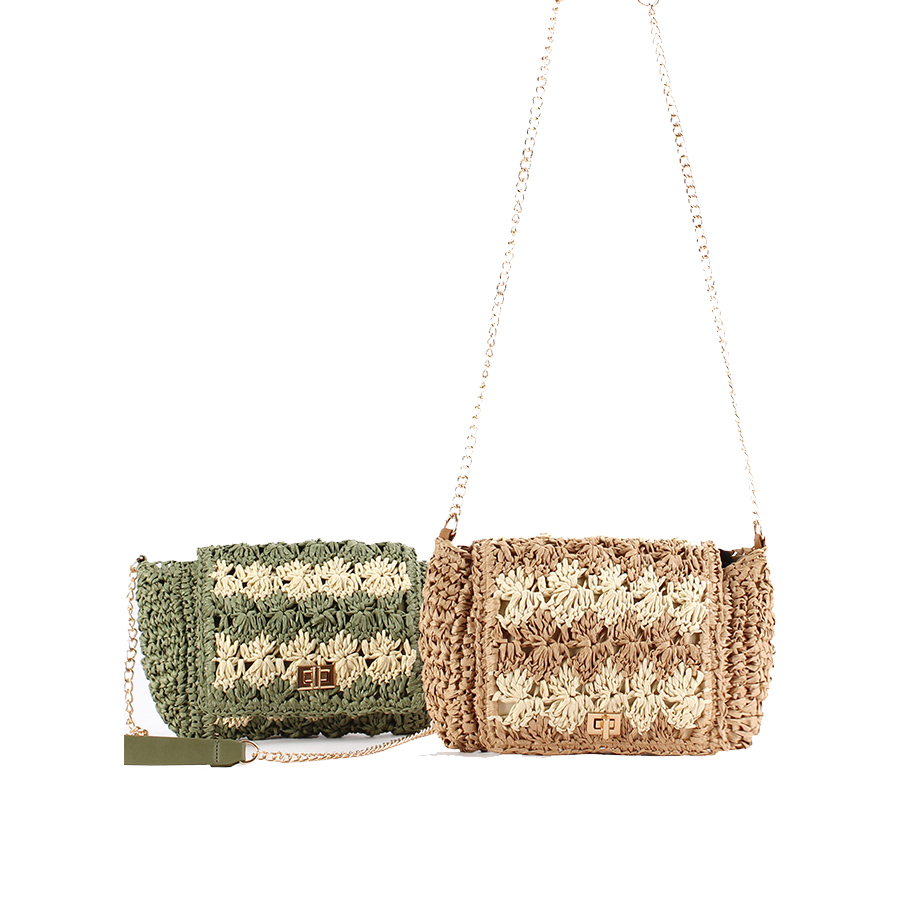 女性用ストロークロスボディバッグ 夏用パッチワーク織りショル - Crochet Bag Raffia のレビューと価格