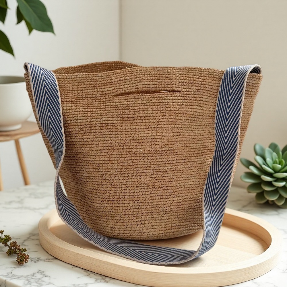 新しいラフィアレインボーバケットバッグ、コラムクロシェ、女性 - Crochet Bag Raffia のレビューと価格