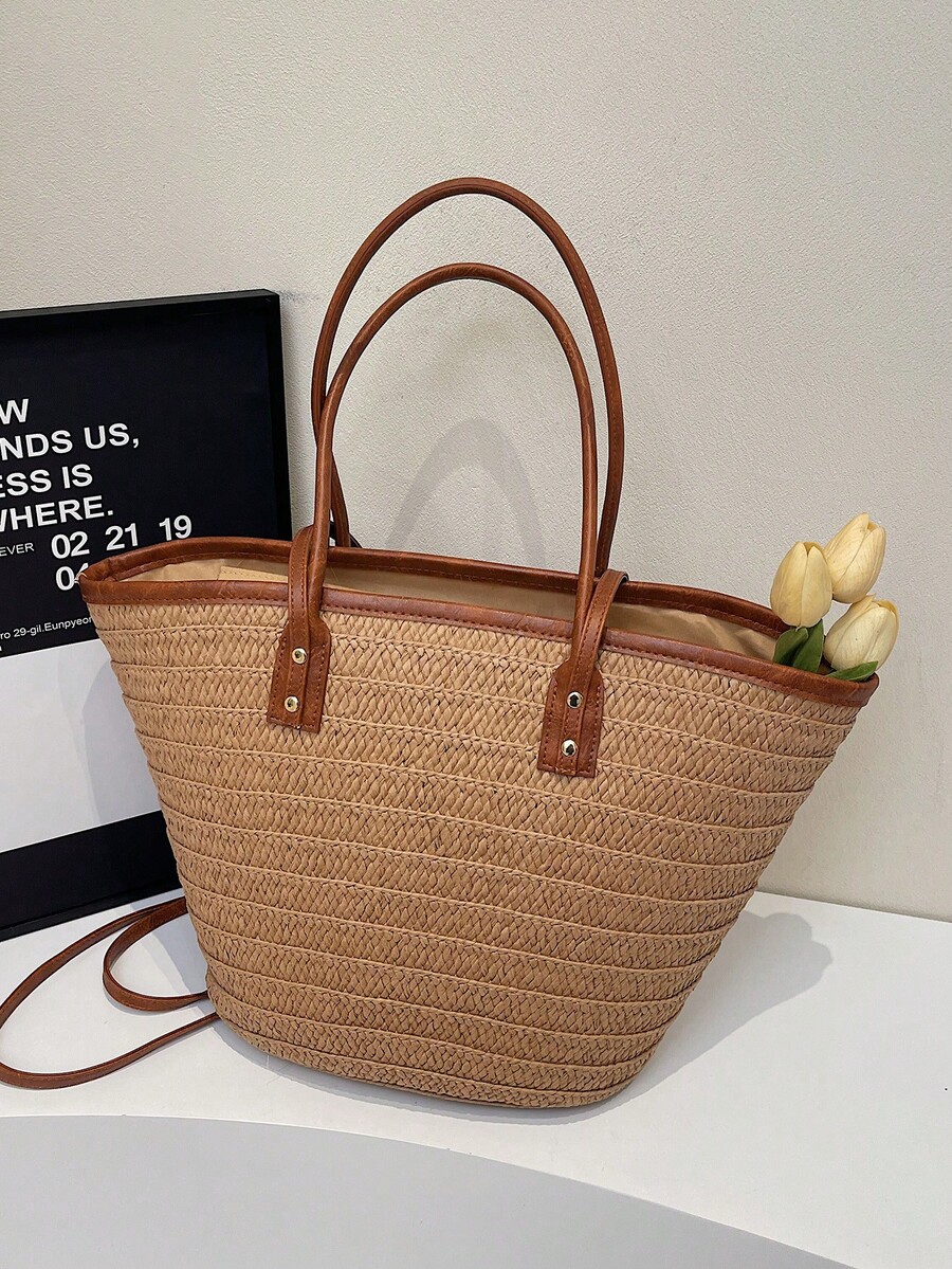 ファッショナブルな大容量織りトートバッグ、新しいビーチバケー - Tote Bag Beach のレビューと価格
