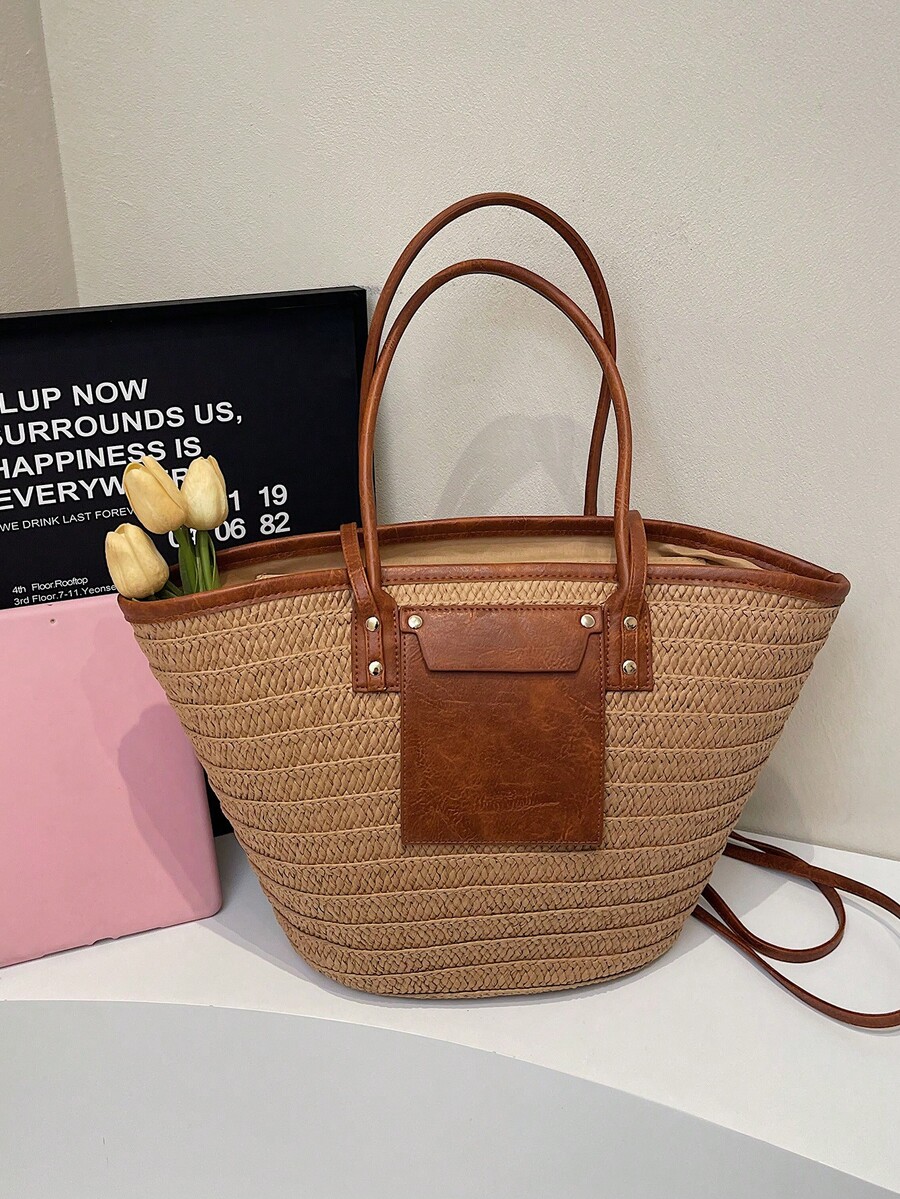 ファッショナブルな大容量織りトートバッグ、新しいビーチバケー - Tote Bag Beach のレビューと価格