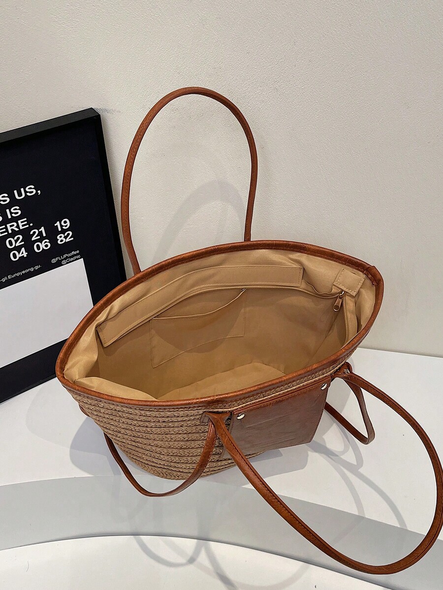 ファッショナブルな大容量織りトートバッグ、新しいビーチバケー - Tote Bag Beach のレビューと価格
