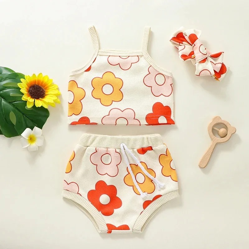 夏 0-24M 女の赤ちゃんスーツフラワーノースリーブスリン - Headband Summer Knit のレビューと価格